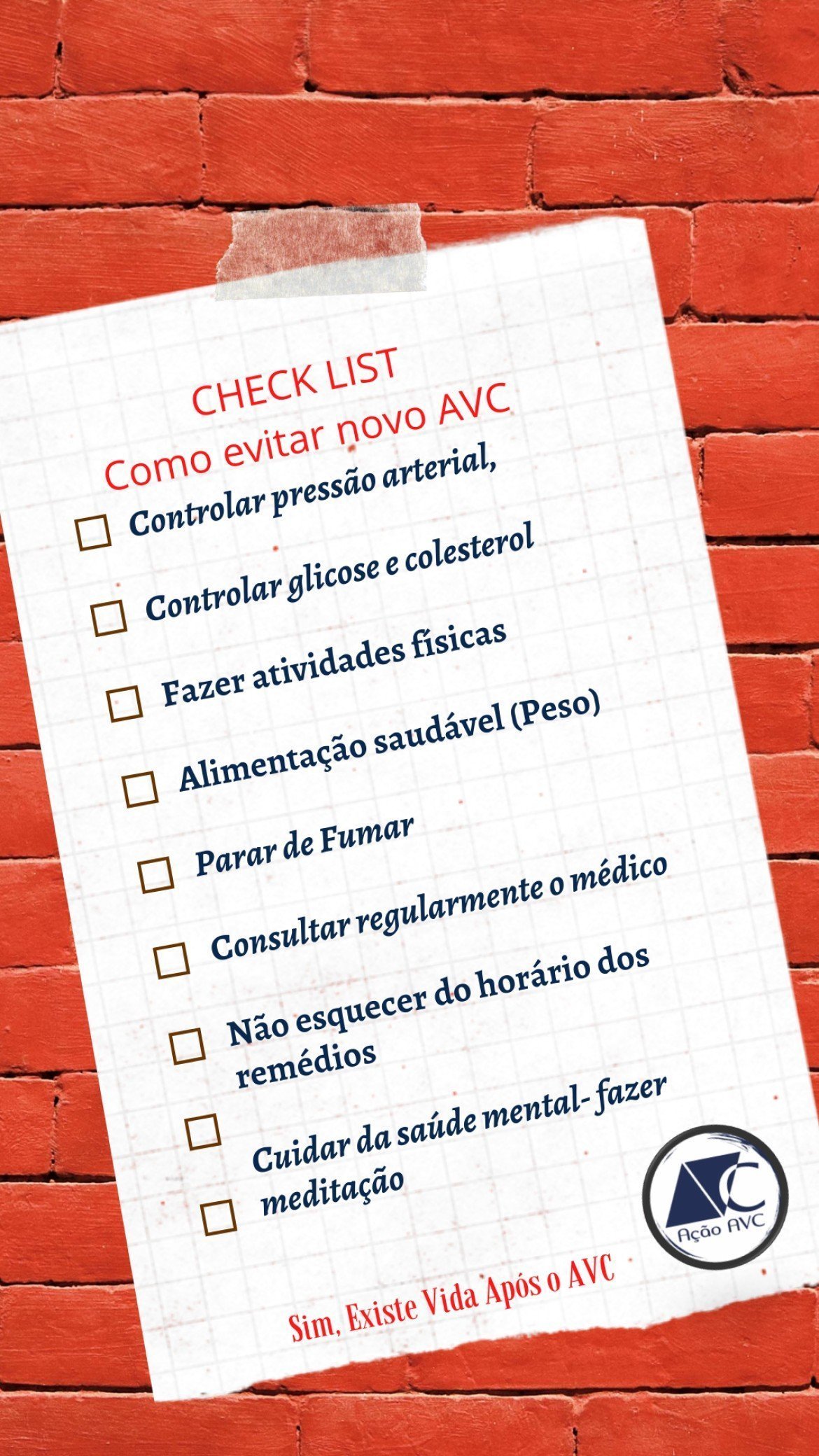 Checklist - como evitar um novo AVC Como evitar um novo AVC - check list